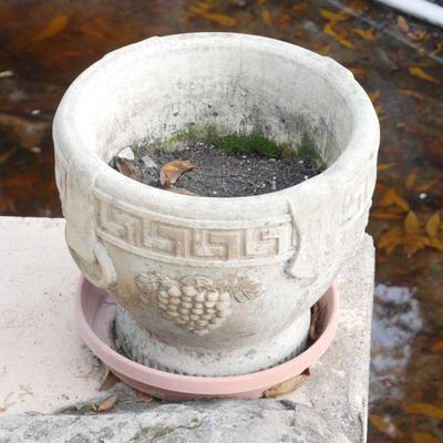 Cast Stone Planter w/Grapes & Greek Key Design