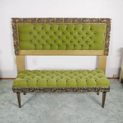 Archlace French Provincial Tufted Green Headboard & Bench