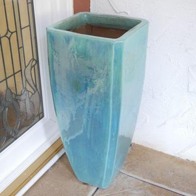 Tall Teal Tapered Square Terracotta Planter