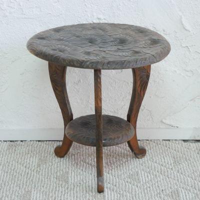 Carved Wood Side Table w/Floral Motif