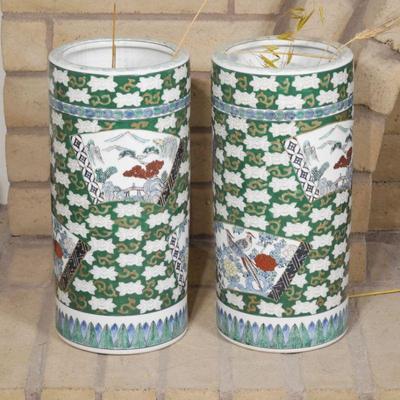 Pair of Chinoiserie Ceramic Umbrella Stands