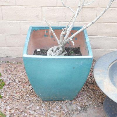 Tall Teal Tapered Square Planter