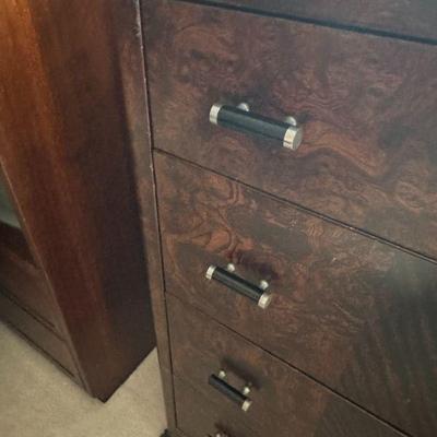 Vintage World War metal dresser with faux wood finish.  Wood was scarce.
