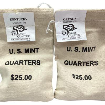 TN27 Two US Mint $25 Sealed Quarter Bags BU	Include Oregon D & Kentucky D
