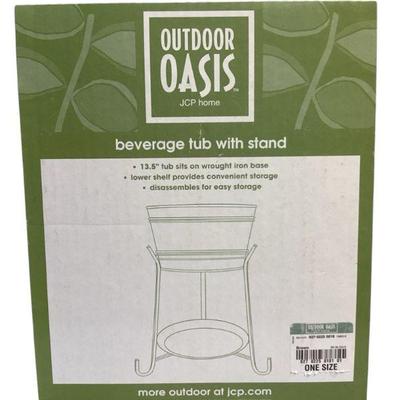 TEWA720 Outdoor Oasis Beverage Tub With Stand	Item in original box.  There is a small ding on a tray - see pics.  It's a 13.5"...