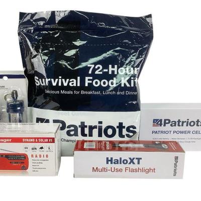 TEWA820 4Patriots Survival Gear Set	4Patriots food kit sample pack, flashlight, power cell, and water filter. Also includes Voyager brand...