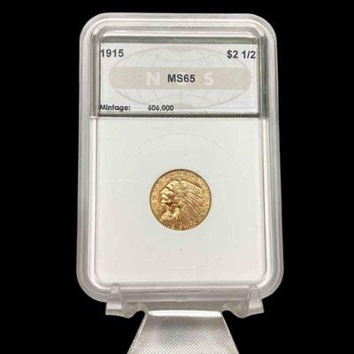 TN12 MS65 1915 $2 1/2 Indian Head Gold Coin	NGS graded
