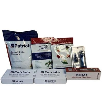 TEWA719 Survival Food And Necessities	Lot includes Chocolate shake mix, Seeds, water purifier, Multi-use Flashlight and two Patriot Power...
