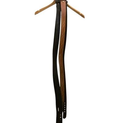 TEWA818 Leather Belts	Four leather belts, including one from Midway and one from Galco. Brown galco belt has noticeable imprints from the...