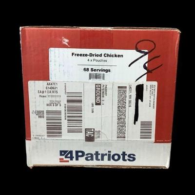 TEWA209 4Patriots Survival Food - Chicken	Sealed in box 4 pouches of Freeze Dried Chicken.
