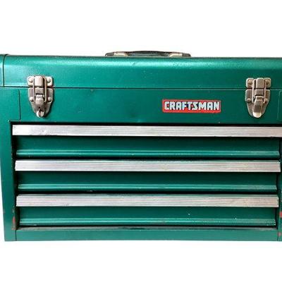 TEWA207 Craftsman Tool Box With Tools	Tool box has a top compartment and 3 shelves. Comes with all different kind of tools. Tool box does...