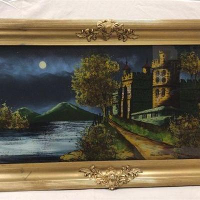 REVERSE PAINTING ON GLASS WITH MOTHER OF PEARL ACCENTS