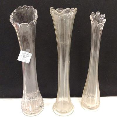 THREE ANTIQUE "DRAWN" GLASS VASES