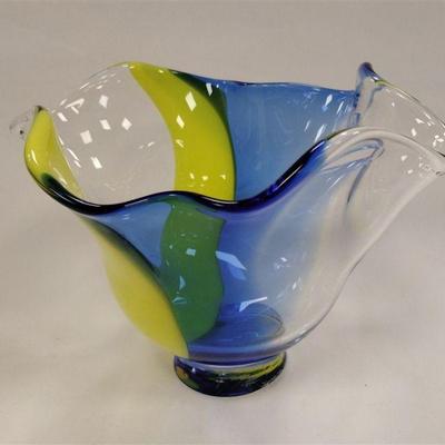 ORREFORS BLUE YELLOW GLASS VASE