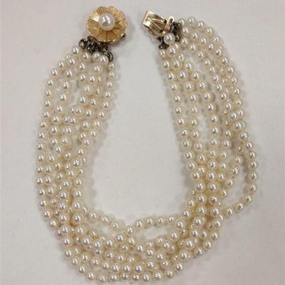MULTI-STRAND PEARL BRACELET WITH 14K CLASP