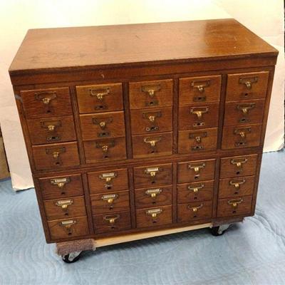 OAK TWO SECTION FILE CARD CABINETS