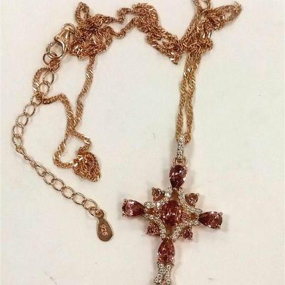 ROSE GOLD PLATED STERLING CROSS PENDANT