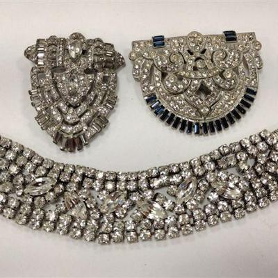 ANTIQUE RHINESTONE DRESS CLIPS AND BRACELET