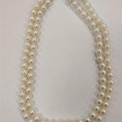 DOUBLE STRAND PEARL NECKLACE WITH 14K CLASP