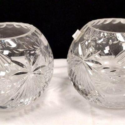 PAIR OF CRYSTAL FLOWER GLOBES