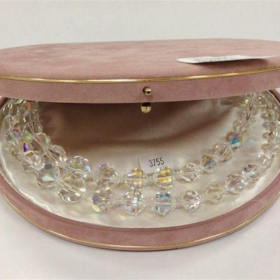 DOUBLE STRAND FACETED GLASS NECKLACE WITH CASE