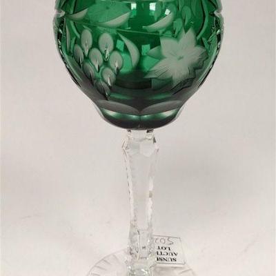 GREEN CUT TO CLEAR CRYSTAL GOBLET