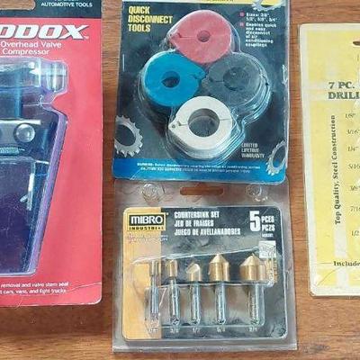 Automotive Tool Kit: Valve Spring Compressor, Quick Disco Tools, Countersink Set & Drill Stop Set