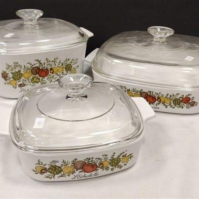 CORNING WARE SPICE OF LIFE CASSEROLES WITH GLASS LIDS