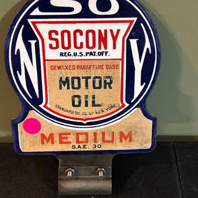 SOCONY Medium Motor Oil Porcelain Lubester Paddle Sign