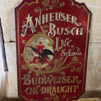 Vintage Embossed Metal Anheuser Busch Budweiser on Draught Advertising Sign