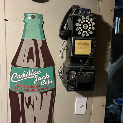 Antique Pay Phone and Cadillac Jack Advertising Wall Art