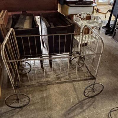 Antique Rolling Iron Bed/Crib