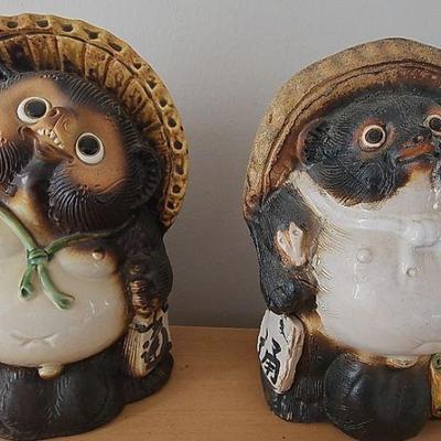 MHT028 - Pair of Tanuki Ceramic Raccoons 