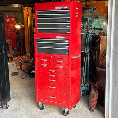 Craftsman Red Rolling Tool Cabinet | With tools! Including auto body tools, box wrenches, saws and bits, pliers, clamps, etc.; ball...