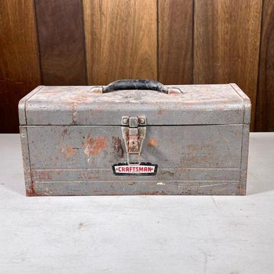 Wrenches & Other Tools | A metal craftsman tool box filled with wrenches, sockets, paint brushes, etc. - h. 7.5 x w. 17 x d. 7 in...