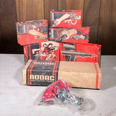 (6pc) [NIB] Rodac Pneumatic Tools | Some new, some with original box, including a straight line sander, a reciprocating saw and file, two...