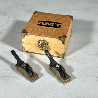 (2pc) Mini Planers | Of very small size, in a wood box labeled “AMT”. - w. 4 x d. 4 in (box)

