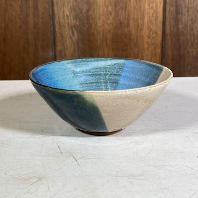 Small Art Pottery Bowl | Blue and brown glaze, signed on the bottom and with impressed stamp at lower edge. - h. 2.75 x dia. 6.5 in