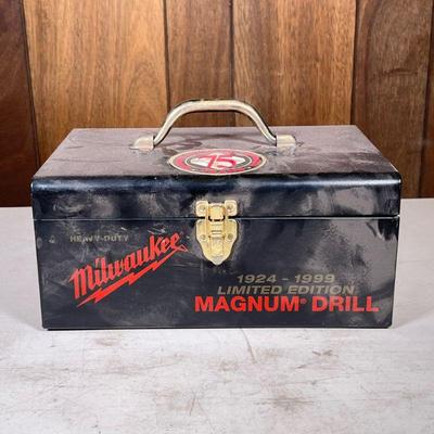 Milwaukee Magnum Drill | 75th anniversary 1/2” magnum drill in collectors carrying case. - h. 6 x w. 13.5 x d. 9.5 in (case)

