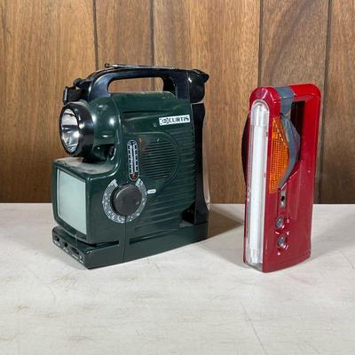 (2pc) Flashlights | Including a Curtis combination flashlight, am/fm tuner, and television, and a multi tool flashlight with swiveling...