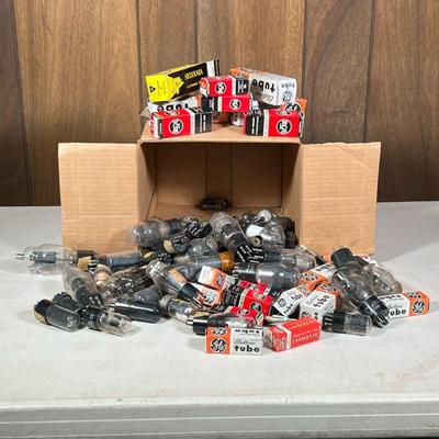 Box Electrons, Tubes, Etc. | GE electric tubes, replacement antenna, car stereo speaker switch, and other electrical components.