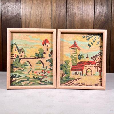 (2pc) Pair Townscape Paintings | No apparent signature. - h. 10.5 x w. 8.75 in (ea. frame)