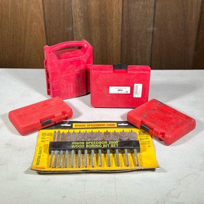 (5pc) Drill Bit Sets | Craftsman, Black & Decker, Milwaukee, etc, including an Irwin Speedbor 2000 Wood Boring Bit Set in original...