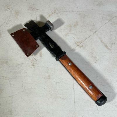 Wood Handled Hatchet | With leather cover to blade. - l. 13.5 in