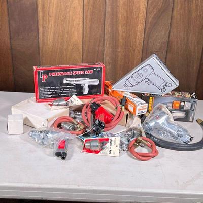 Group Air & Other Tools | Including air ratchet wrenches new in box, an impact wrench angle head, pneumatic speed saw, and other air...