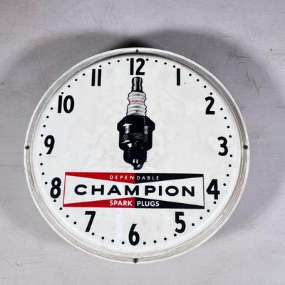 Vintage Champion Spark Plugs Wall Clock | Dependable Champion Spark Plugs, with Neon Products Incorporated. - dia. 16 in

