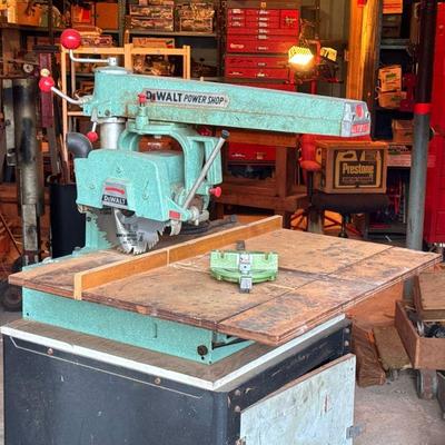 Dewalt Lancaster power Shop Radial Arm Saw | DeWalt 925 DLX model no. 302029, with a matching bin on a rolling platform, with a 9-inch...