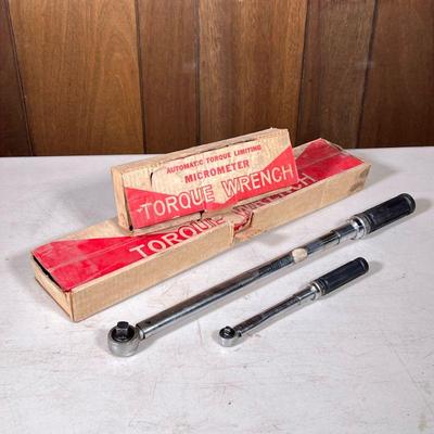 (2pc) MICROMETER TORQUE WRENCHES | Including a half inch drive 20.5 inch long to French up to 250 foot pounds Duro chrome 80888 and a 1/8...