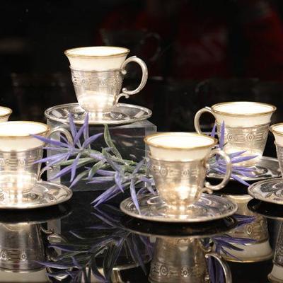 Webster Sterling demi-tass holder and saucers