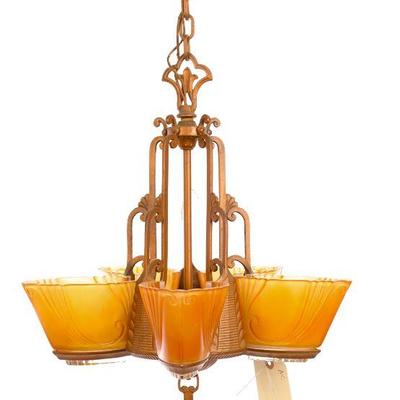 Art Deco slip shade chandelier